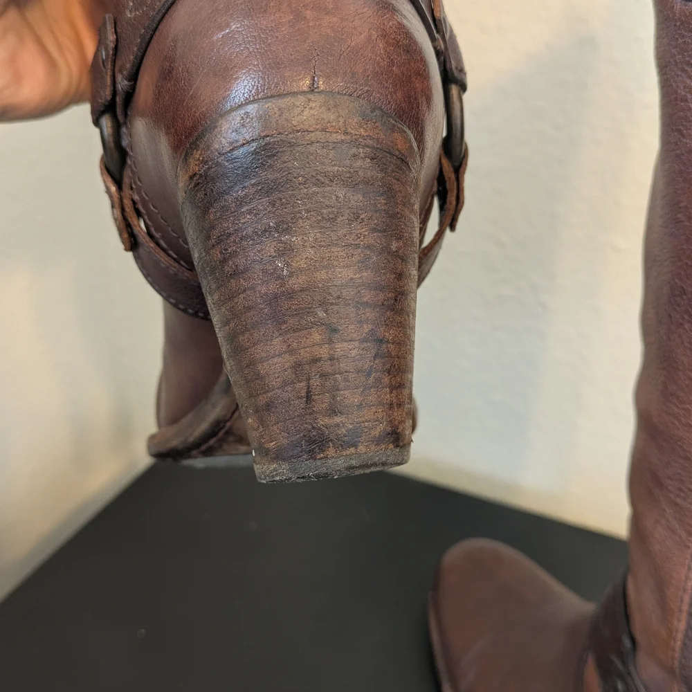 FRYE TAYLOR Brown Leather Harness Boots - 8 - Western, Cowboy - Picture 6 of 11